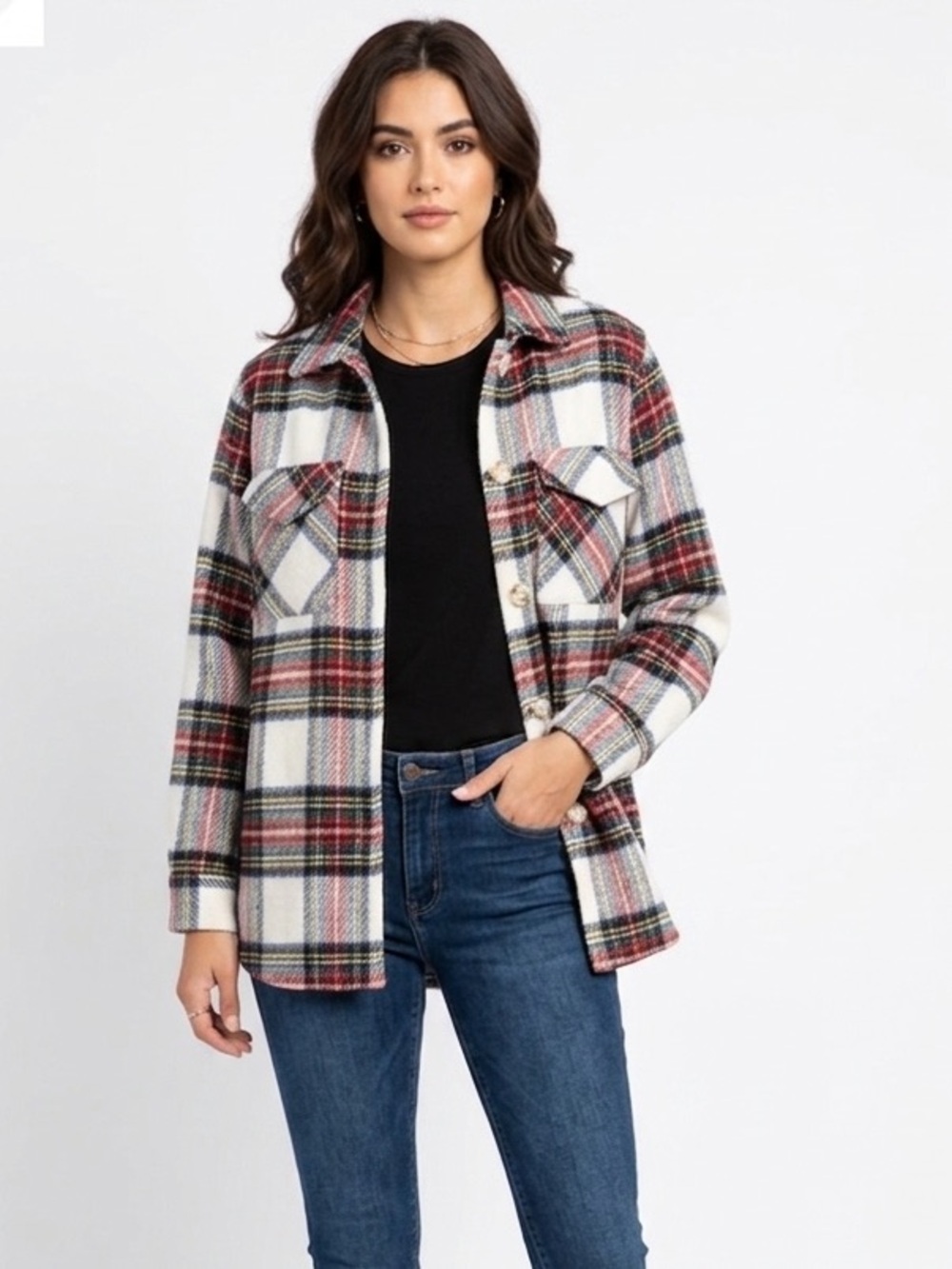 Impressions red plaid shacket size XLarge with pockets